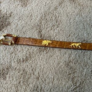 Brown Leather Belt with Gold Accents
